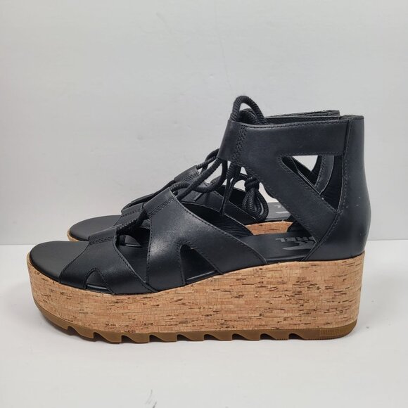Sorel Women's Black Flatform Lace Sandals NL4625-010 US Size 10.5 - Picture 2 of 8